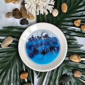 Epoxy Resin Waves 5.75&quot; Ring Holder Trinket Tray Jewelry Dish Beach Decor Gift Idea One Of A Kind Ocean Living