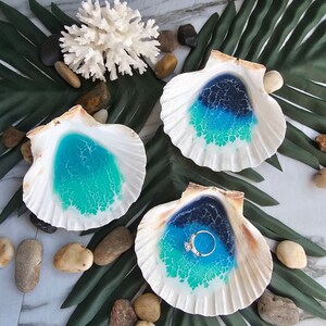 Large Ocean Resin Scallop Shell Ring Dish Trinket Dish Turquoise or ...