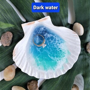 Large Ocean Resin Scallop Shell Ring Dish Trinket Dish Turquoise or ...