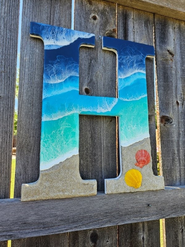Large Wooden Ocean Resin Letter H Wall Hanging Beach Decor