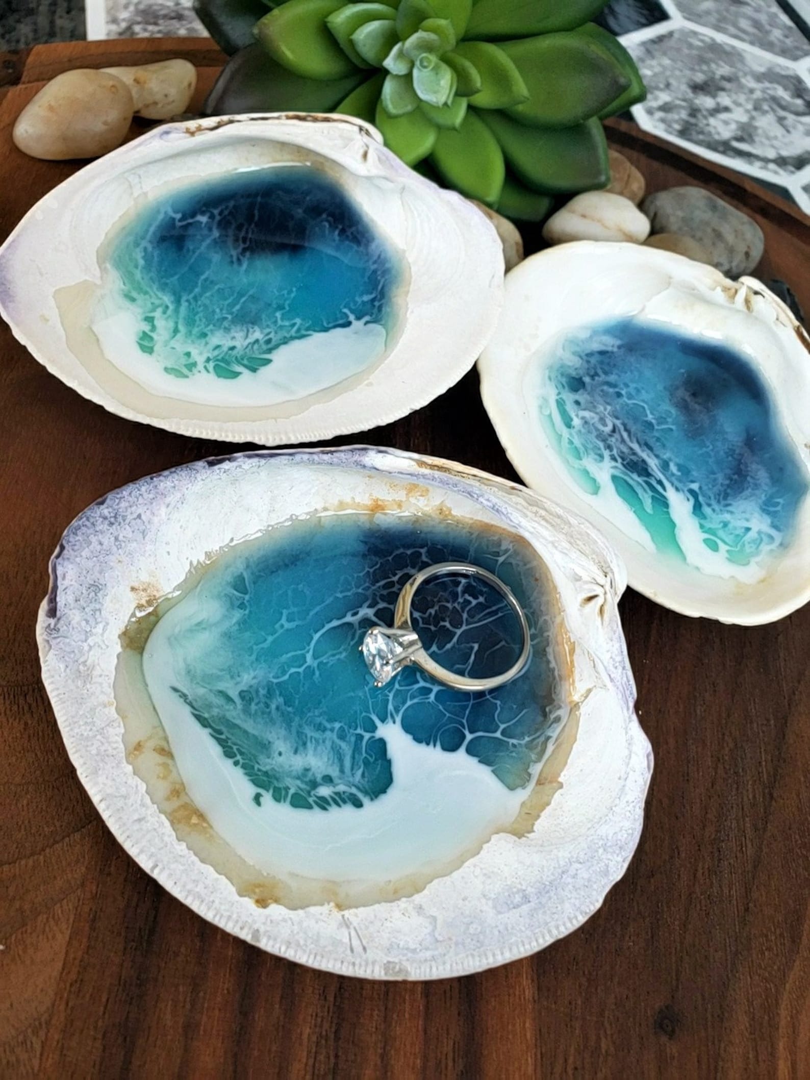 Ocean Resin Ring Dish Quahog Shell Trinket Dish Waves Beach Etsy