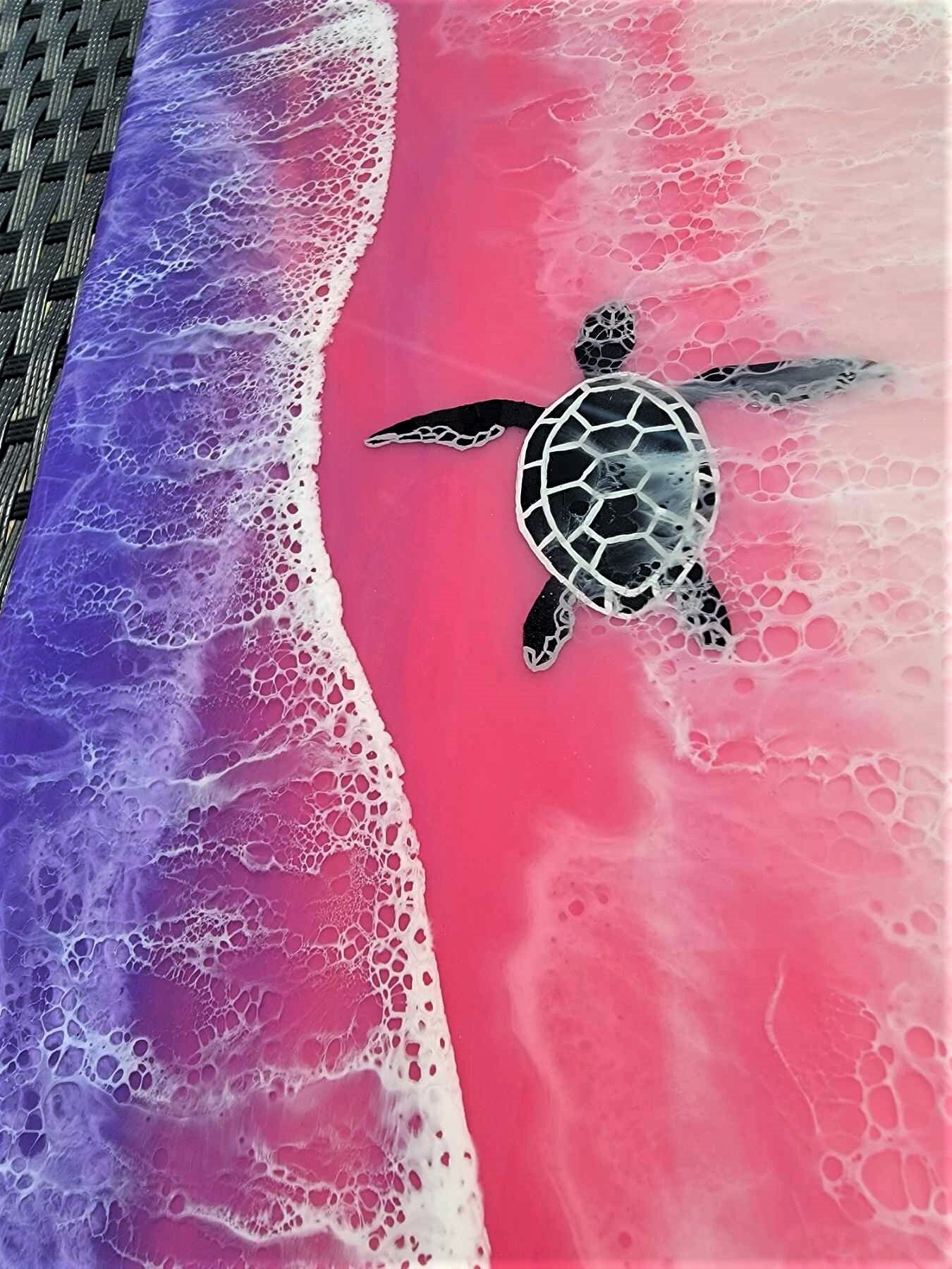 Wooden Ocean Sunset Hand Painted Turtle Wall Art Epoxy Resin Etsy