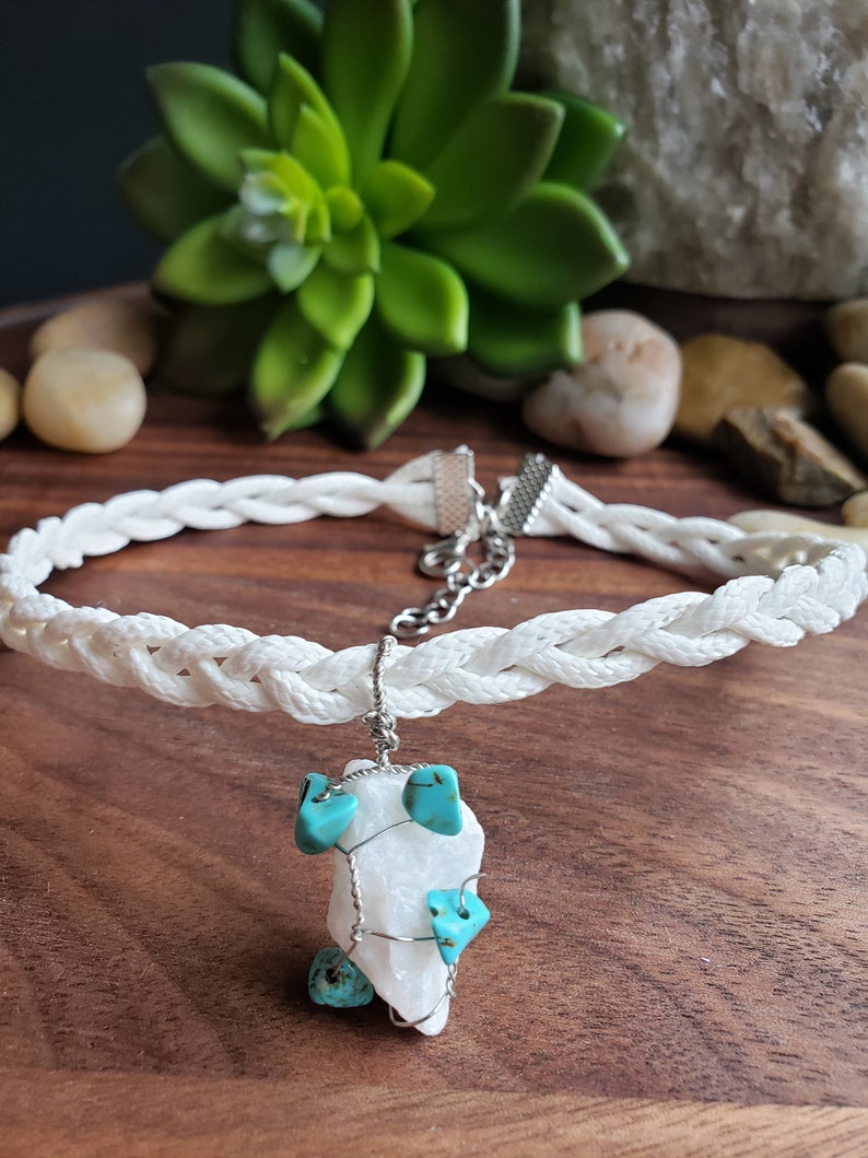Gorgeous Unique Handmade One of A Kind Turquoise And Stone Braided Choker Necklace!