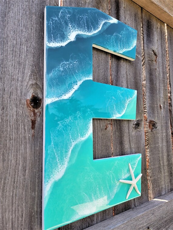 Large Wooden Ocean Resin Letter E Wall Hanging Beach Decor Etsy