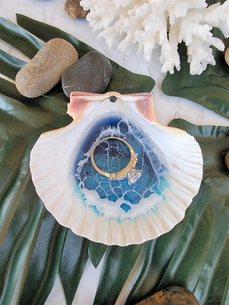 Ocean Resin Shell Ring Dish Trinket Dish Waves Engagement Gift Idea ...