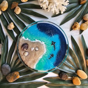 Glass Epoxy Resin Waves 6&quot; Ocean Trinket Jewelry Dish With Real Sand Beach Decor Gift Idea One Of A Kind Ocean Living