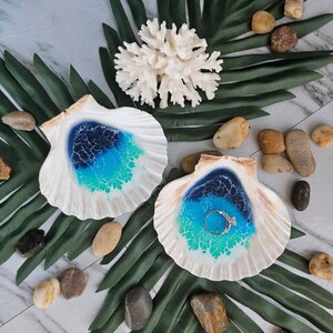 Large Ocean Resin Scallop Shell Ring Dish Trinket Dish Turquoise or ...