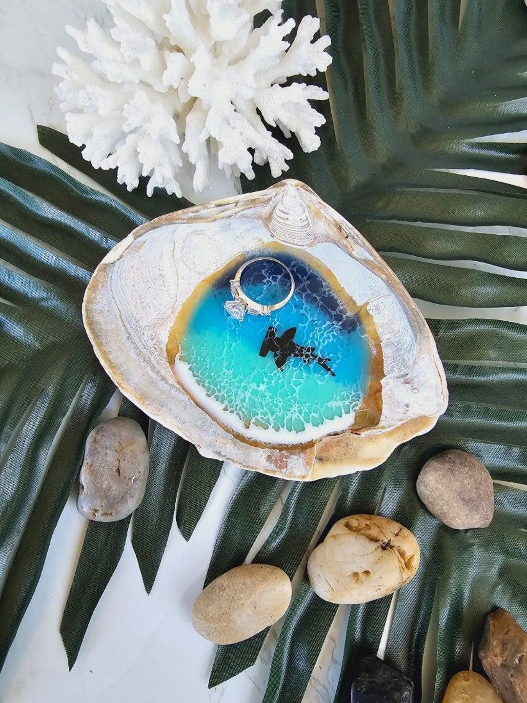 Ocean Resin Shell Ring Dish Perfectly Imperfect(see DESCRIPTION ...