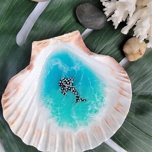 Large Ocean Resin Shell Ring Dish Hand Drawn Manta Ray Whale Shark ...
