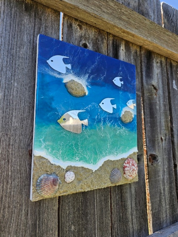 Epoxy Resin Ocean Mirror Wall Art Home Decor Beach Vibes Wooden Whale Waves Tropical Vibes