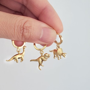 Dinosaur Hoop Earrings - Dainty T-Rex Brontosaurus Triceratops dion Huggie earrings for girl ,animal Helix Hoop Earrings-Mothers day gift