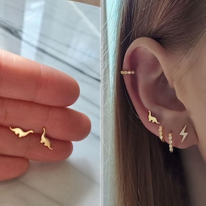 Dainty dinosaur stud earrings-tiny Brontosaurus dinosaur studs, 18k gold Sterling silver brachiosaurus earring, Mothers day gift _ boA1
