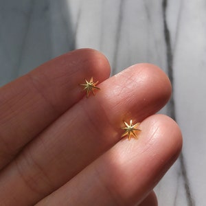 18k gold Star Studs Earrings, Sterling silver North star Tragus earrings, tiny Sunburst earring, Celestial Earrings for mom-Mothers day gift