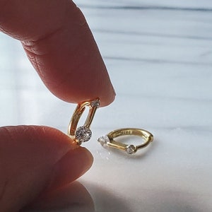 Double diamond bar hoop earrings-Cz Cartilage Hoop -Athena Huggie Earring- Helix Hoop Earring for mom- Mothers day gift -Everyday earring