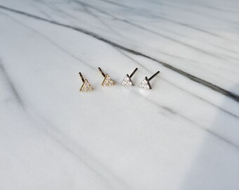 Minimalist Triangle CZ Stud Earrings - Sterling Silver Geometric Sparkling Earrings