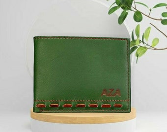 Personalized Men's Wallet, Green Leather wallet, Designer Wallet, Slim Mens Wallet, laser Engraved wallet, Custom Man wallet, Gif for Men
