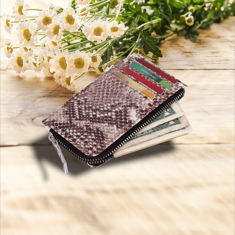 Leather Card Holder, Snake wallet, Women Zipper Card Holder, Dual Sided Card Holder, Leather Card Wallet, Python Skin wallet, Zipper pouch image 8