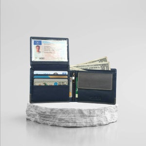 NR DESIGN Cartera de cuero para hombre, Cartera azul para hombre, Cartera RFID, Cartera con bolsillo para monedas, Cartera plegable para hombre, Regalos para hombres, Ledergeldbörse für Herren