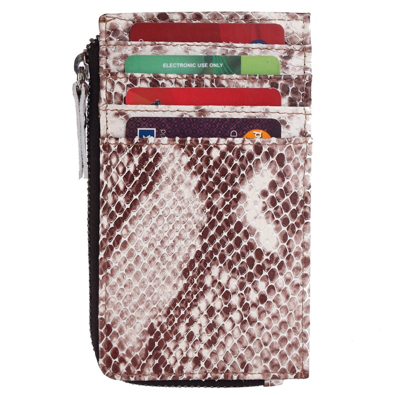 Leather Card Holder, Snake wallet, Women Zipper Card Holder, Dual Sided Card Holder, Leather Card Wallet, Python Skin wallet, Zipper pouch image 3