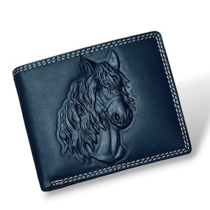 Carteira de cavalo, cavalo preto, presente para pai, carteira de couro masculina, carteira com bloqueio RFID, carteira com relevo de animal, carteiras NR DESIGN,