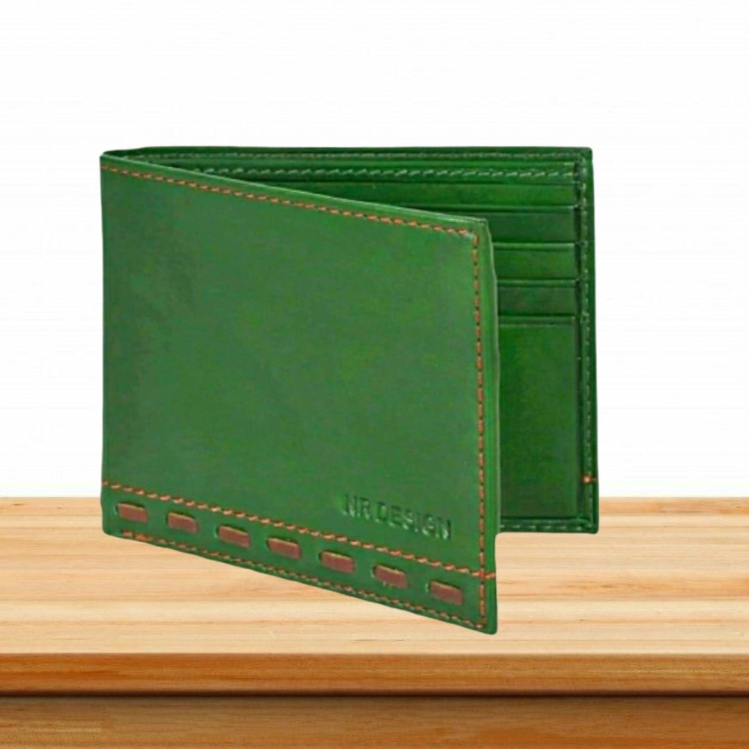 Personalized Mens Wallet Green Leather Wallet Designer Mens Etsy