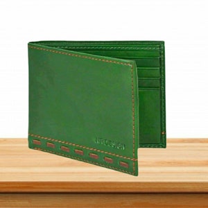 Cartera personalizada para hombres, Cartera de cuero verde, Cartera para hombres de diseñador, Cartera para hombres bifold, Cartera RFID, Cartera delgada para hombres, Regalos para hombres,