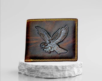 NR DESIGN Herren Leder Geldbörse, Adler Geldbörse, Braune Herren Geldbörse, Echtleder Herren Geldbörse, I'd Card Wallet, Bifold Herren Geldbörse, Geschenk für Männer