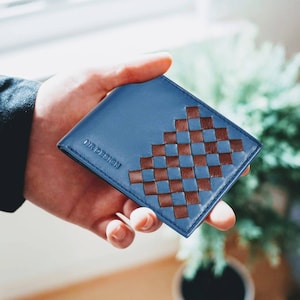 Cartera para hombre, Cartera para hombre de diseñador, Cartera de cuero azul, 2 ventanas de identificación, Walket con bolsillo para monedas, Cartera con cremallera, Ledergeldbörse für Herren,