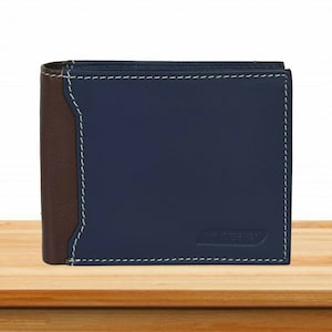 Billetera de cuero para hombres, billetera doble para hombres, billetera azul para hombres, billetera de bolsillo para monedas, billetera para hombres marrón azul, billetera para hombres de 2 id, regalo para hombres,