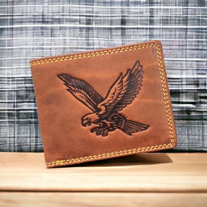 Cartera de águila, cartera de cuero para hombre, regalo para papá, cartera de cuero real, cartera marrón para hombre con protección RFID, regalo para hombres