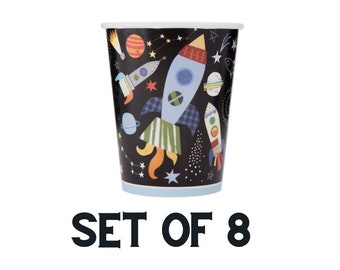 宇宙パーティーカップ×8、宇宙パーティー食器カップセット、宇宙テーマの誕生日パーティー用品