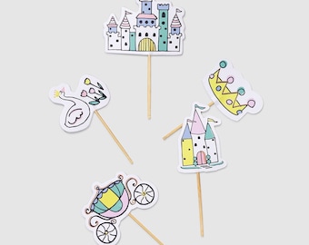Princess Party Cupcake Toppers x 10, Princess Party Cake Decorations, Princess Birthday party, Princess Cake Topper, princess birthday