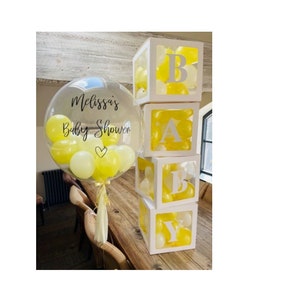 Bloques para baby shower en amarillo limón y blanco, decoraciones para baby shower en amarillo, cajas para bebés, cajas para baby shower, decoración para baby shower de Winnie the Pooh