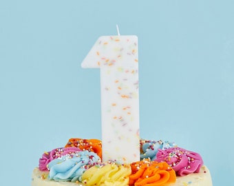 Vela gigante espolvoreada número 1, vela de 1er cumpleaños, vela de pastel de 1er cumpleaños, 1 vela grande