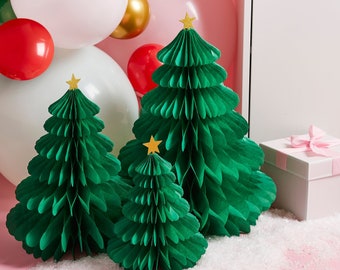 3 grands nids d'abeilles pour sapin de Noël avec étoile, nids d'abeilles de Noël, décoration de sapin escamotable, nid d'abeilles festif, arbres de Noël 3D, arbres verts