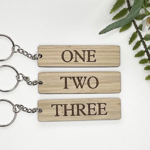 Personalised Oak Key Ring Rustic Cherrywood Key Fob Custom Hotel / Holiday Lets Beech Wooden Keyrings Grandad's Shed Dad's Man Cave image 1