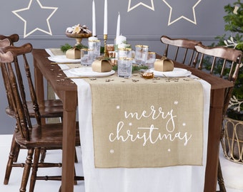 Long Burlap Merry Christmas Table Runner, Beautiful Christmas Table Runner, Christmas Tableware, Merry Christmas Decorative Table Runner