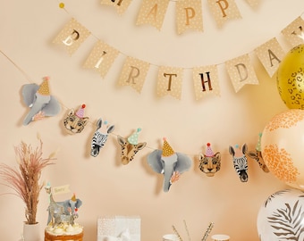 Safari Party Supplies, Party Animal Safari Party Garland with Pom Poms, Wild One, 1st Birthday, Two Wild, Animal Decorations, Giraffe, Zebra