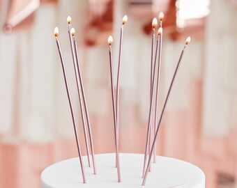 Rose Gold Tall Candles x 12, Birthday Candles, Birthday Cake Topper, Birthday Cake Candles, Birthday Cake Decorations, Rose Gold Cake Topper