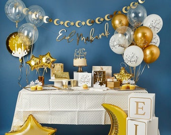 Eid Celebration Decorations, 'Eid Mubarak', Gold Confetti Balloons, Eid Party Decor, Balloon Decoration, Eid Celebrations,  Happy Eid