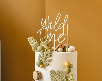 Décoration de gâteau d'anniversaire « Animal de la jungle » en bois, gâteau pour 1 an, décoration de gâteau sur le thème du safari, décoration de gâteau sur le thème des animaux de la jungle