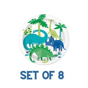 Dinosaur Party Plates x 8, Small Dinosaur Party Tableware, Dinosaur theme birthday party supplies