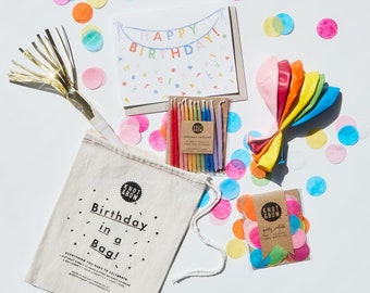 Birthday in a Bag | Confetti, Card, Balloons, Candles, and Party Horn, Party in a bag, Party kit, birthday kit, birthday gift in a bag