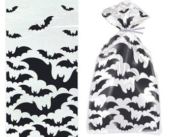 Schwarze Fledermaus-Halloween-Cellophantüten (20 Stück), Halloween-Süßigkeitentüten zum Austoben, durchsichtige Süßigkeitentüten, Gastgeschenke für Halloween-Partys
