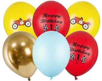 Racecar Birthday Assorted Latex Balloons x 6, racing party supplies
