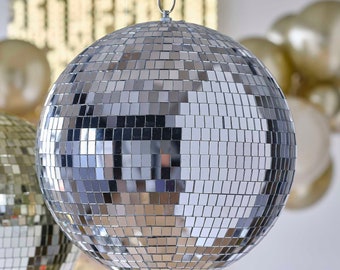 Silver Disco Mirrorball Hanging Decoration - Large, Hanging glitterball party decorations, birthday, wedding, anniversary party decor