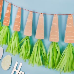 Ghirlanda di carta con nappe di carote, decorazioni per feste di Peter Rabbit, festa del 1° compleanno, sfondo a forma di coniglio, ghirlanda per feste di compleanno per bambini, 2 m