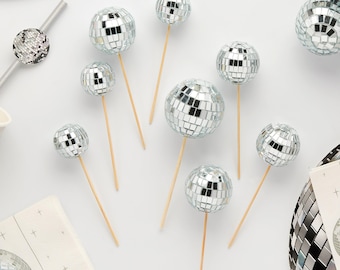 Silver Disco Ball Cake Decorations – Pack of 8, disco ball cake decoration, disco hen party