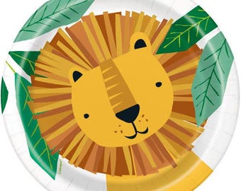 Platos pequeños para fiesta Safari Party Lion x 8 - Vajilla adorable para baby shower con diseño de león, platos de león, fiesta Wild One, fiesta Two Wild