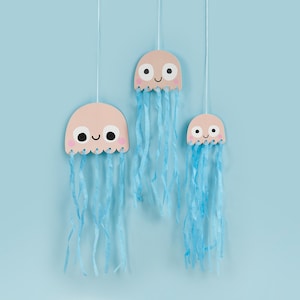 Hanging Jellyfish Decorations x 3, Under the Sea Mermaid Happy Birthday Banner Set, Ocean themed birthday party decorations